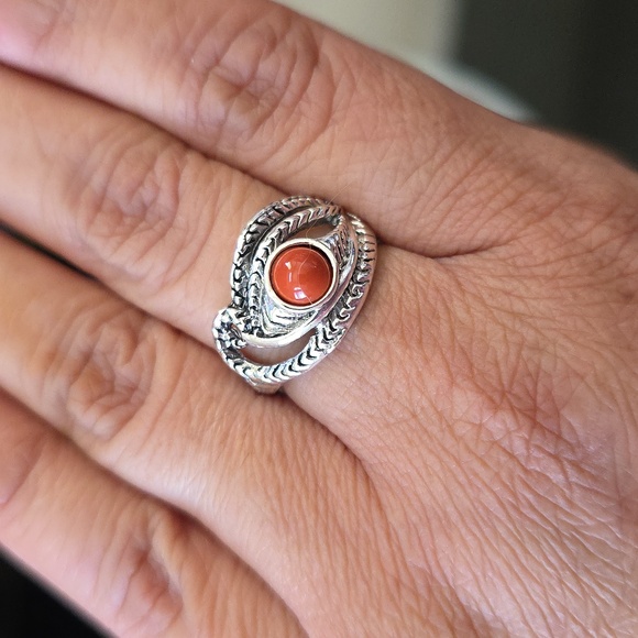 Red Coral Silver Ring - Picture 1 of 8